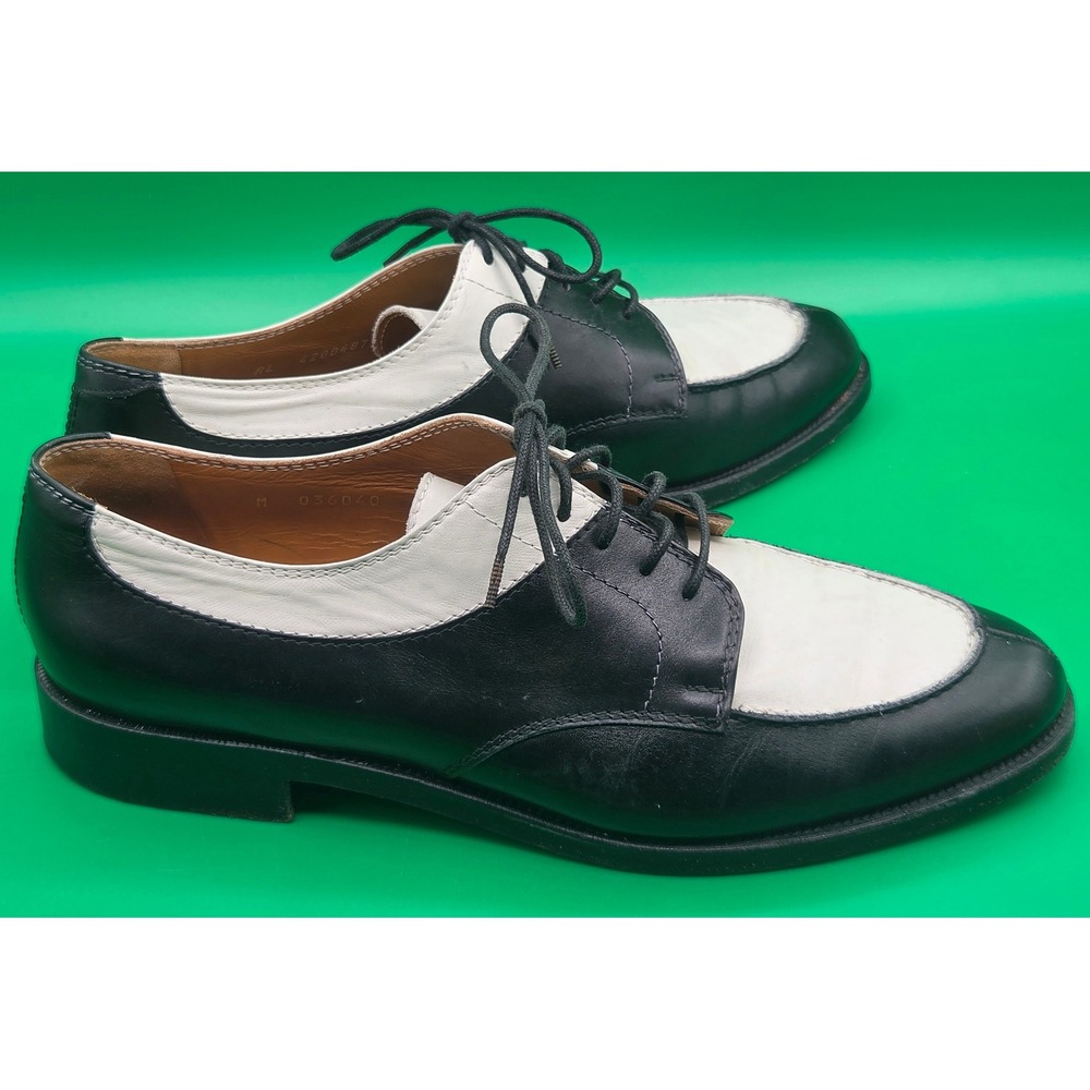 Polo Ralph Lauren Mens Spectator Shoes Black White Leather Italy 10.5 D Split